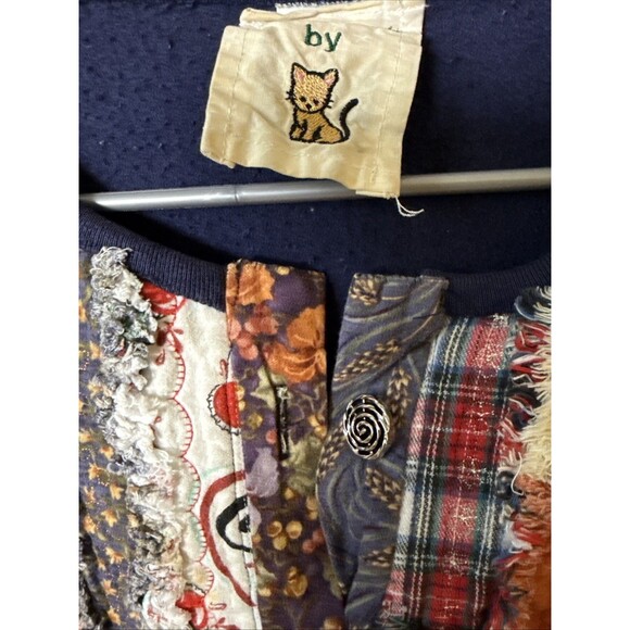 Vtg Homemade Quilted Patchwork Sweatshirt Jacket Size L Frayed Edges Button Down - Picture 4 of 8